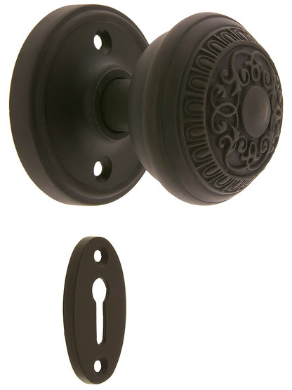 Classic Rosette Mortise Lock Set With Egg And Dart Door Knobs in Oil-Rubbed Bronze finish.